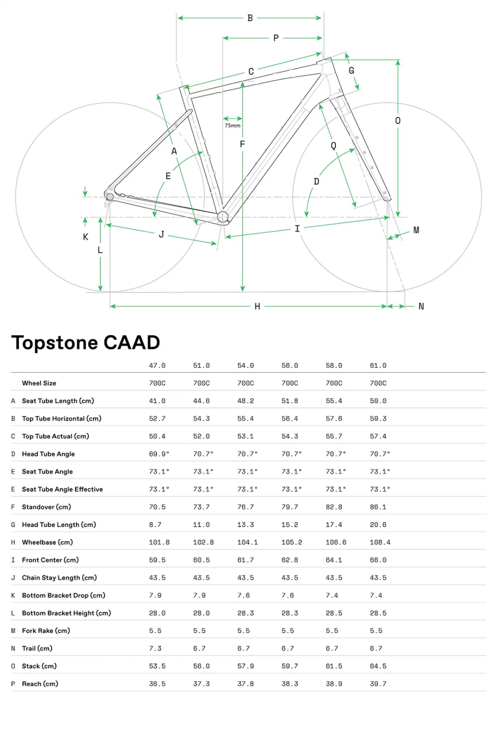 Topstone CAAD 3 CUES Flat Bar - Geometrie